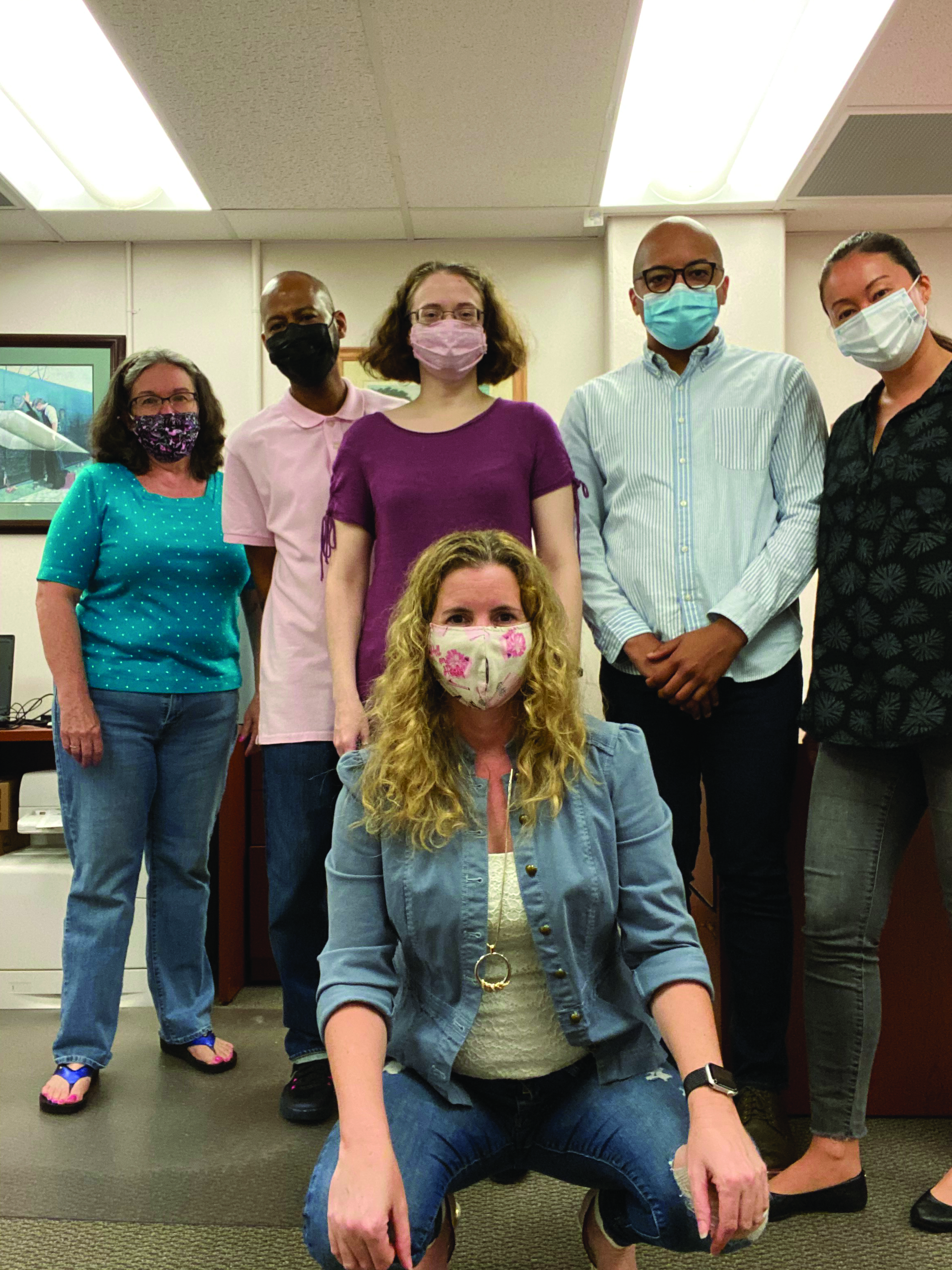 The Fort Belvoir OSJA supported the Fort Belvoir SHARP Office’s Denim Day 2021. The wearing of denim is an affirmation of the participant’s commitment to establishing a command climate of dignity and respect, as well as demonstrates the participant’s pledge to support survivors of sexual assault. Pictured in the back row L to R: Mrs. Karen Shaner (SAUSA Paralegal), Mr. Daryl Coleman (MJ paralegal), SFC Deborah Denney (Chief Paralegal NCO), CPT Brandon Gaskew (AdLaw), CPT Kim Bowman (AdLaw); Kneeling: CPT January Turner (Chief, Military Justice).